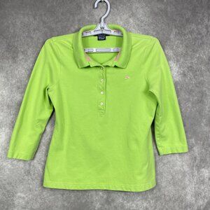 Vineyard Vines SUSIE Fit Polo Shirt Womens Medium Green/Pink 3/4 Sleeve Stretch